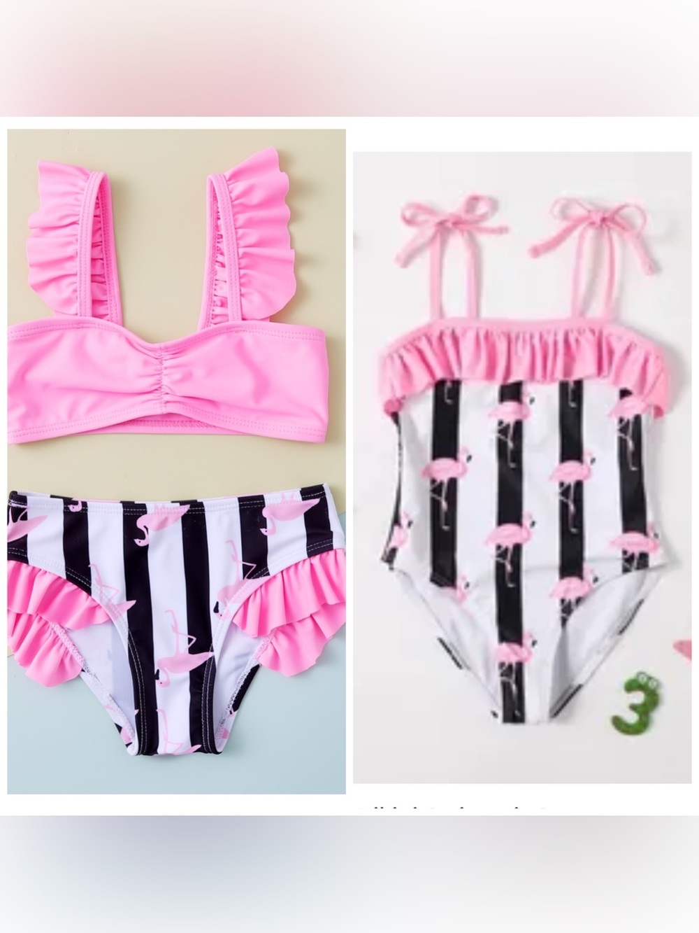 Bundle of 2 Little Girl Flamingo Print Ruffle Beachwear Summer size 4T